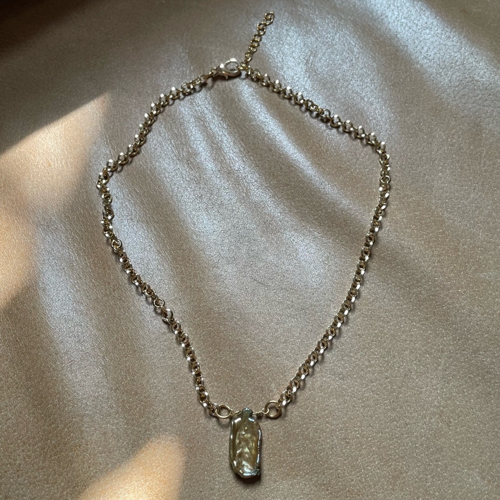 Green freshwater pearl chain necklace gold beach summer vacation shell stone